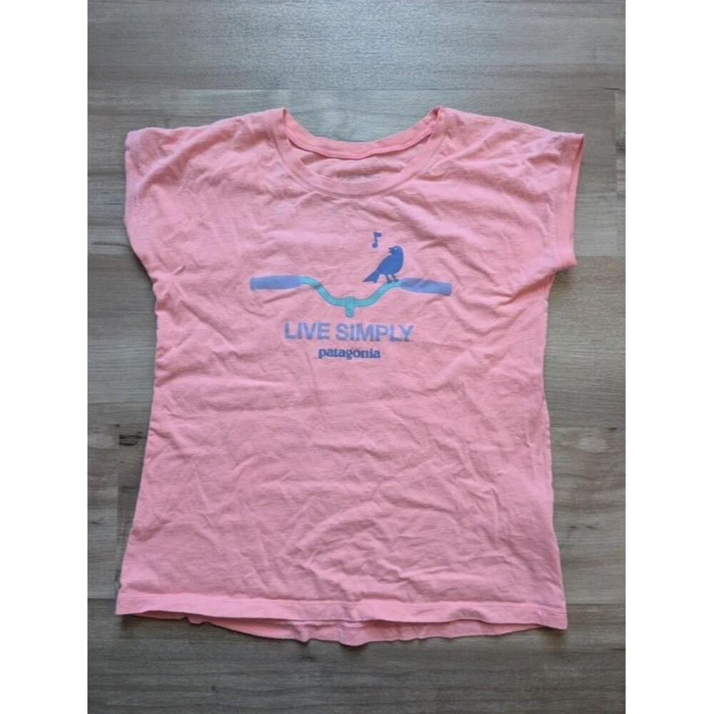 Patagonia Girls Bicycle Handles Live Simply Logo Pink Tshirt, XL 14Y (U1)